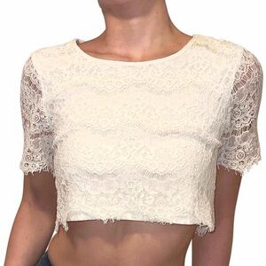 She + Sky White Lace Crop Top